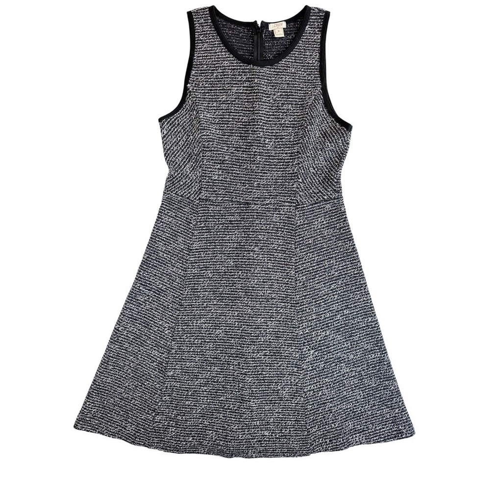 J.Crew Fit‎ & Flare Dress Women 8 Black White Tweed Sleeveless Wool Blend B3854